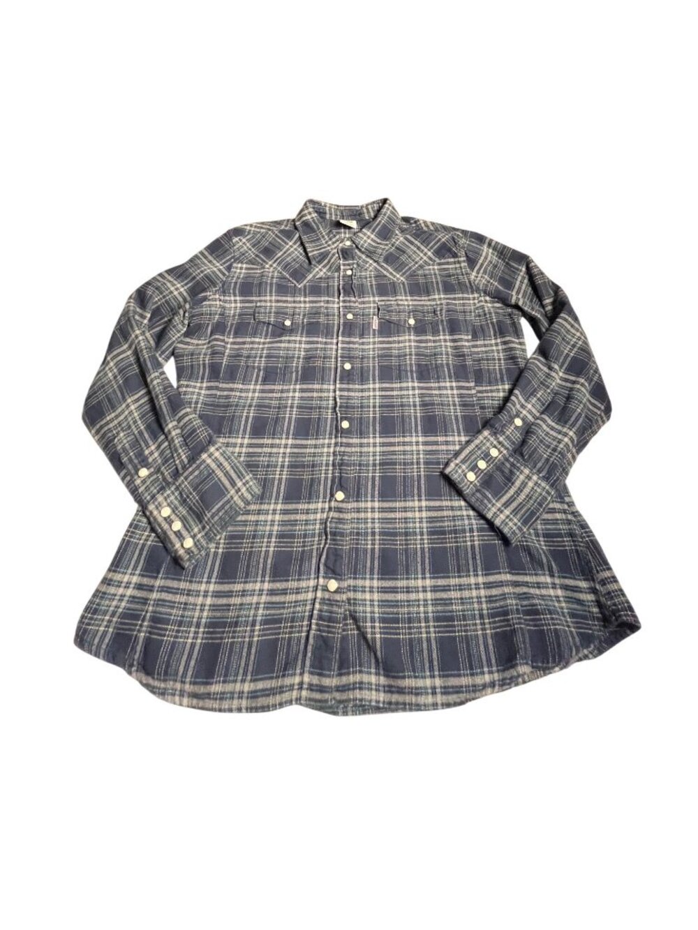Carhartt Women's  L Blue Plaid Flannel Shirt Snap Front Long Sleeve cowgirl